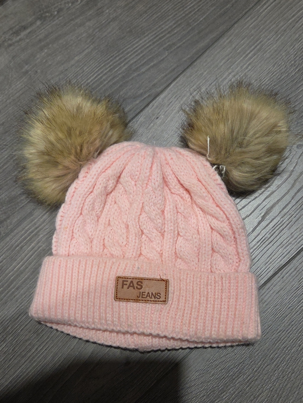 Kids Pink Cable Knit Pom Pom Hat